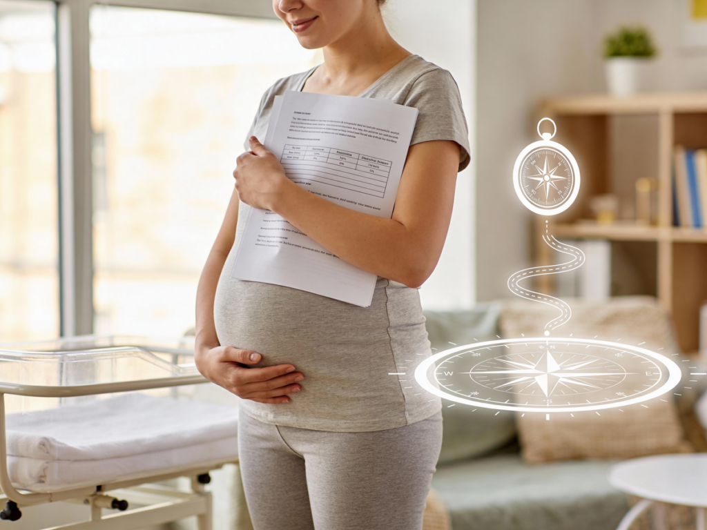 Kobieta w ciąży trzymająca plan porodu jako swoją mapę drogową