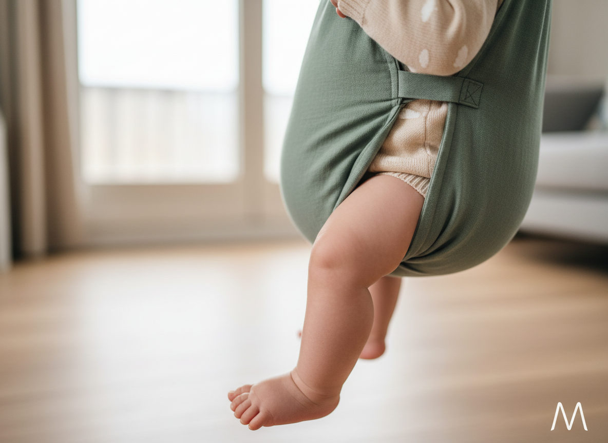 Prawidłowa pozycja żabki i ułożenie nóżek, jakie wymusza nosidełko ergonomiczne