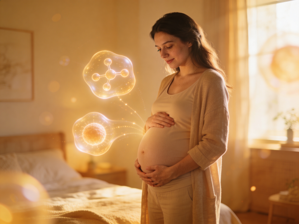 Spokojna kobieta w ciąży przygotowująca się na poród naturalny