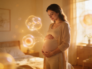 Spokojna kobieta w ciąży przygotowująca się na poród naturalny