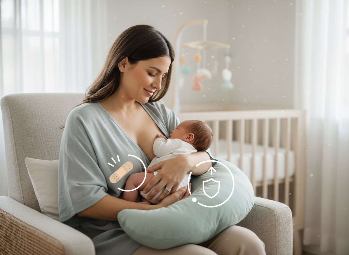 Wygodna pozycja spod pachy do karmienia piersią wspierająca laktację po cesarce i chroniąca brzuch