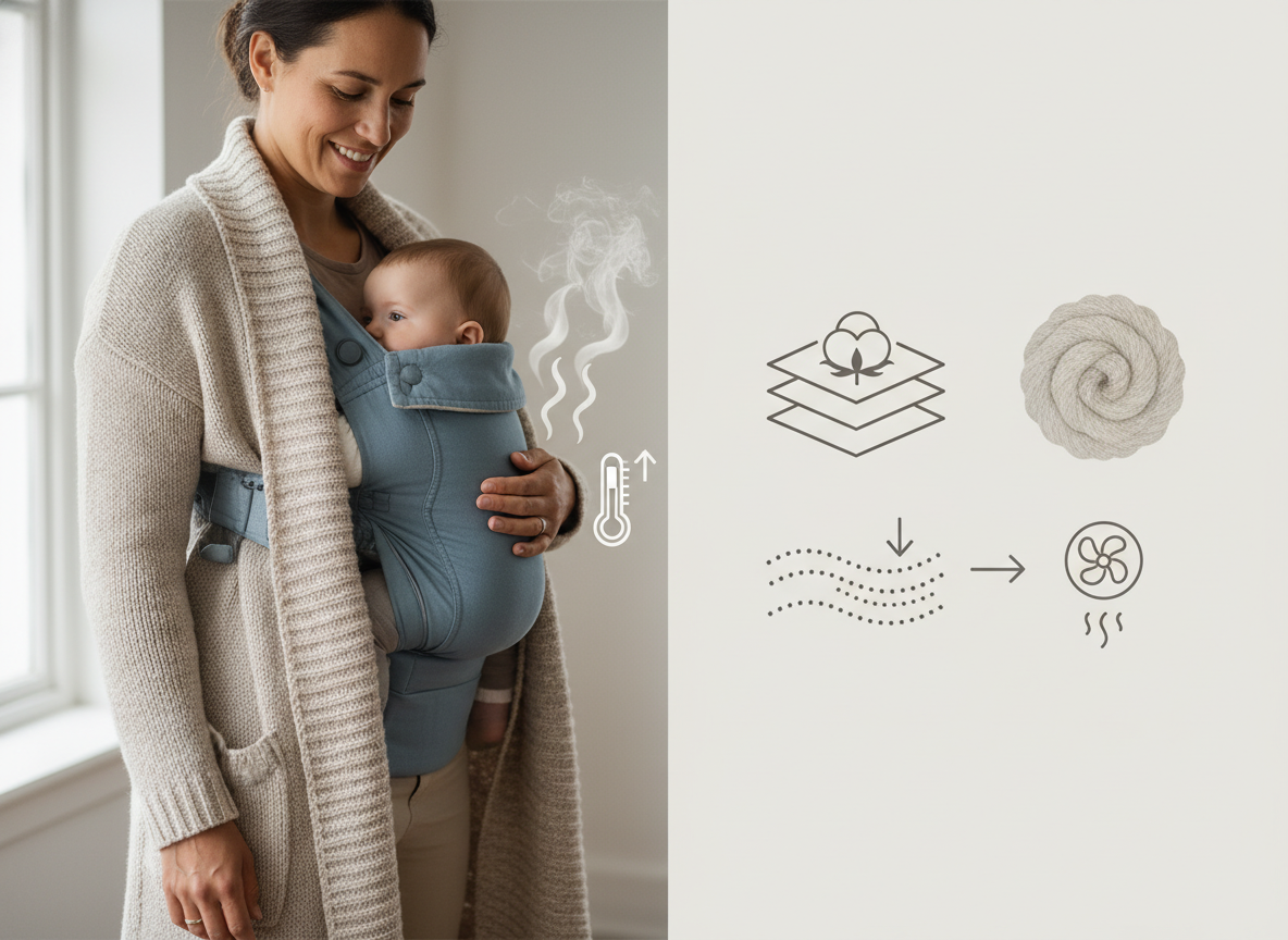 Zasady ubierania malucha pod nosidełko dla dziecka by uniknąć przegrzania